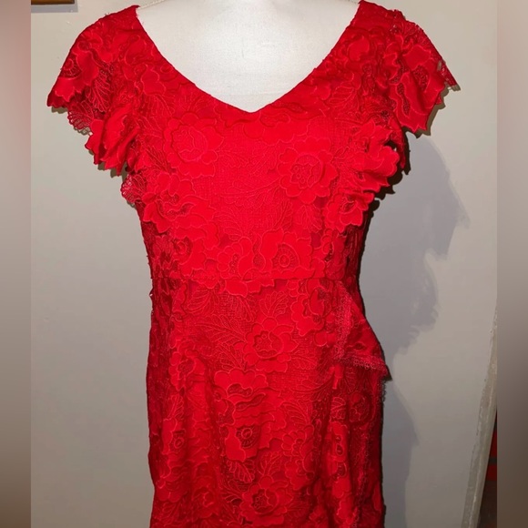 NWT Nanette Lepore Valentine Sheath Dress Floral Lace V Neck Red Size‎ 8 - Picture 1 of 10